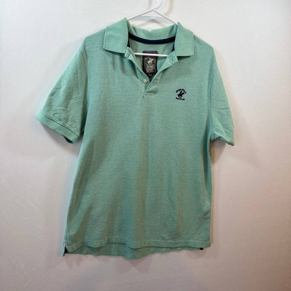 Beverly Hills Polo Club Mens Large Green Short Sleeve‎ Modern Fit Polo Shirt